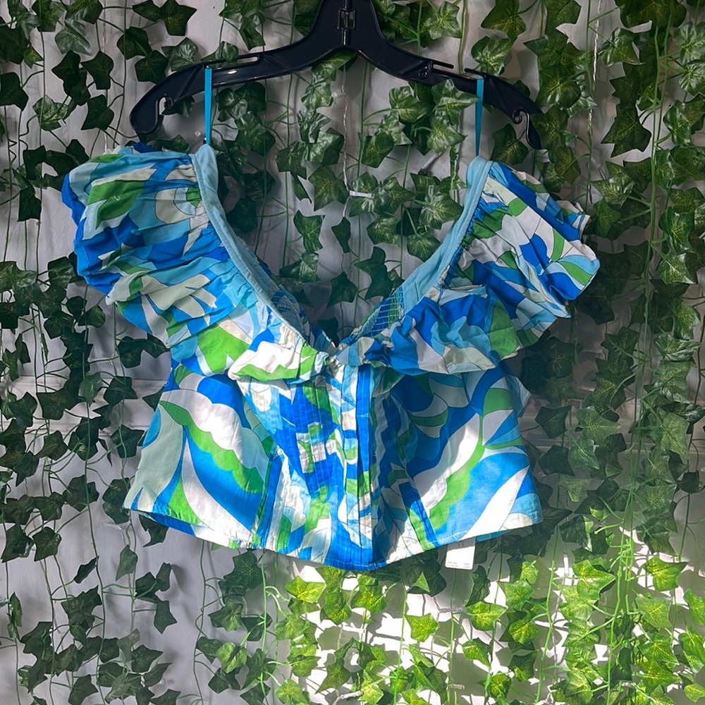 Anthropologie Plus Ruffle Shoulder Crop Top